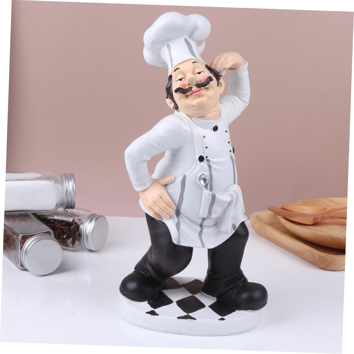 Ornamento Chef in Resina Decorativo, Statua Chef da Cucina Stabile, Scultura Mini Cuoco per Casa, Ristorante e Bistrot, Soprammobile Divertente per Arredamento Tavolo