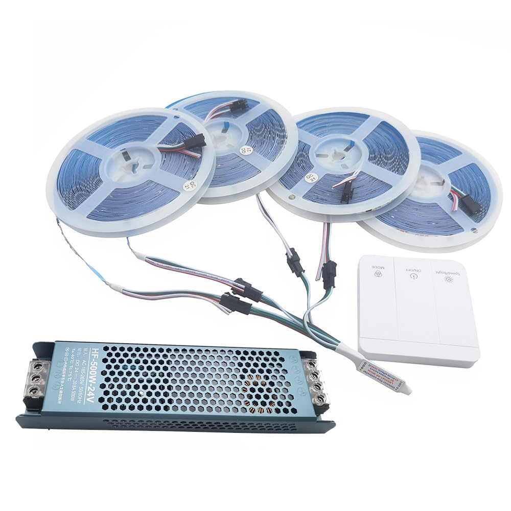 WS2811 2835 120Led/m Luce Fluviale Simulazione di Corsa di Cavalli, Striscia LED con Luci Pixel, Banda DC24V Flessibile, Bianco Freddo + Controller Wireless + Alimentazione Inclusa (Set da