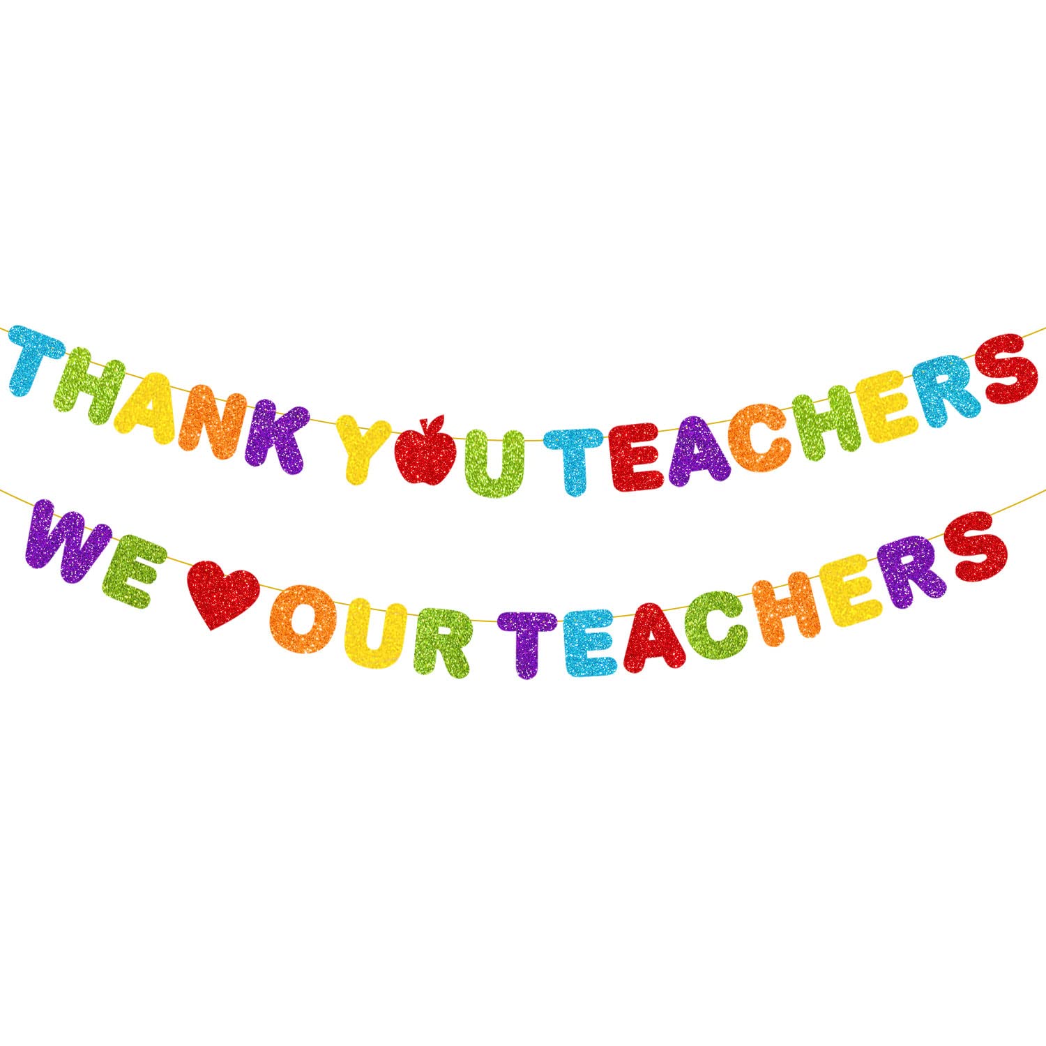 PTFNY Pancarta de agradecimiento con purpurina para profesores con texto en inglés "We Love Our Teachers" para decoración de fiesta del día del profesor