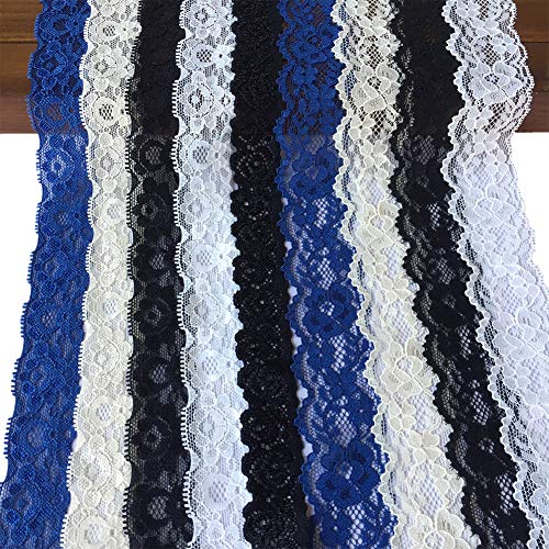 Lace Realm 1-1,5 polegadas de largura, 4 cores bordado floral renda elástica tecido para vestuário e artigos de trabalhos manuais, 9 padrões sortidos, 1 jarda cada (5802)