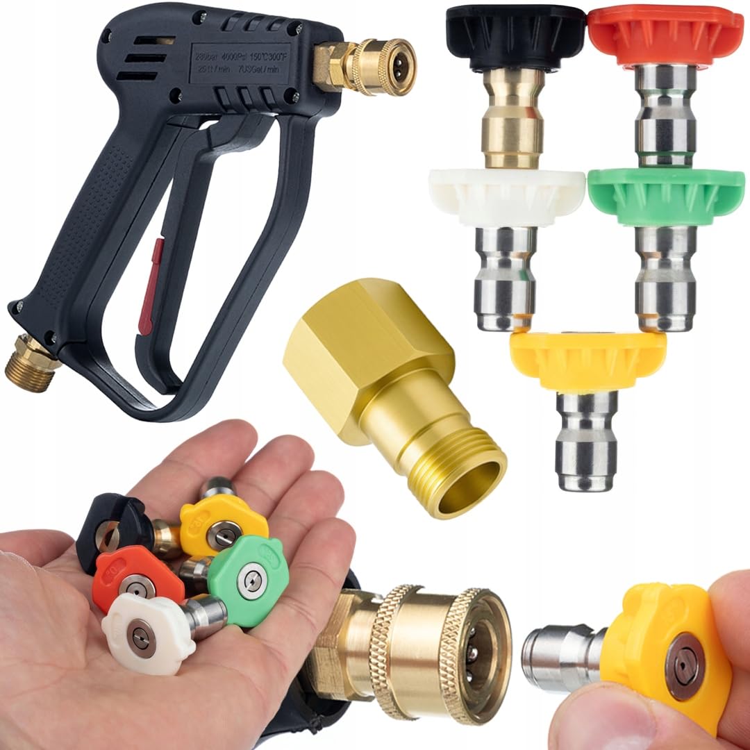 Rosfix Juego de boquillas de pulverización + pistola + adaptador – Recambio para limpiadora de alta presión Karcher HD/HDS | 5 boquillas 0-40°, M22, Easy!Lock | 300 bar 60 °C | Accesorios de limpieza