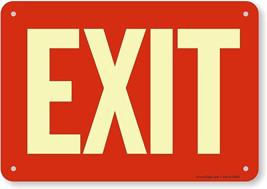 SmartSign "Exit" Sign | 7" x 10" Glow-in-The-Dark Aluminum, Made in USA