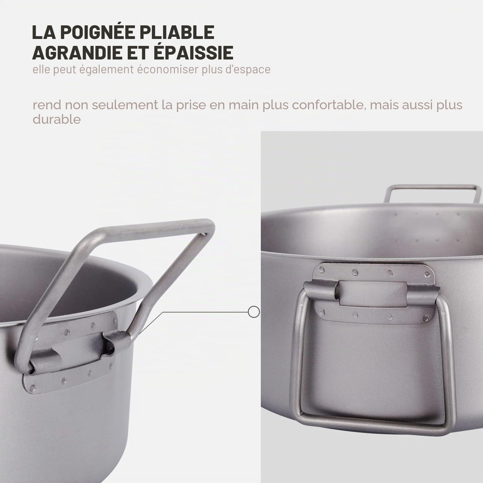 iBasingo Pot de camping 2L Marmite en Titane Holloware Portable Extérieur Intérieur avec Couvercle et Poignée Pliante Batterie de Cuisine Légère Pot à Soupe Grande Capacité Ti2054C