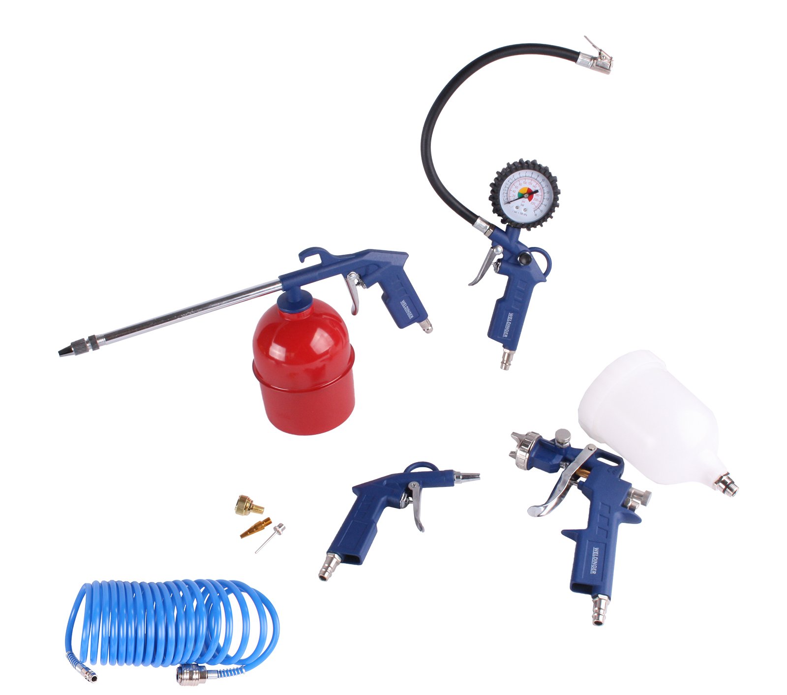 WELDINGER Kompressorzubehörset XL 8-teilig (Reifenbefüller Spritzpistole Druckluftset)