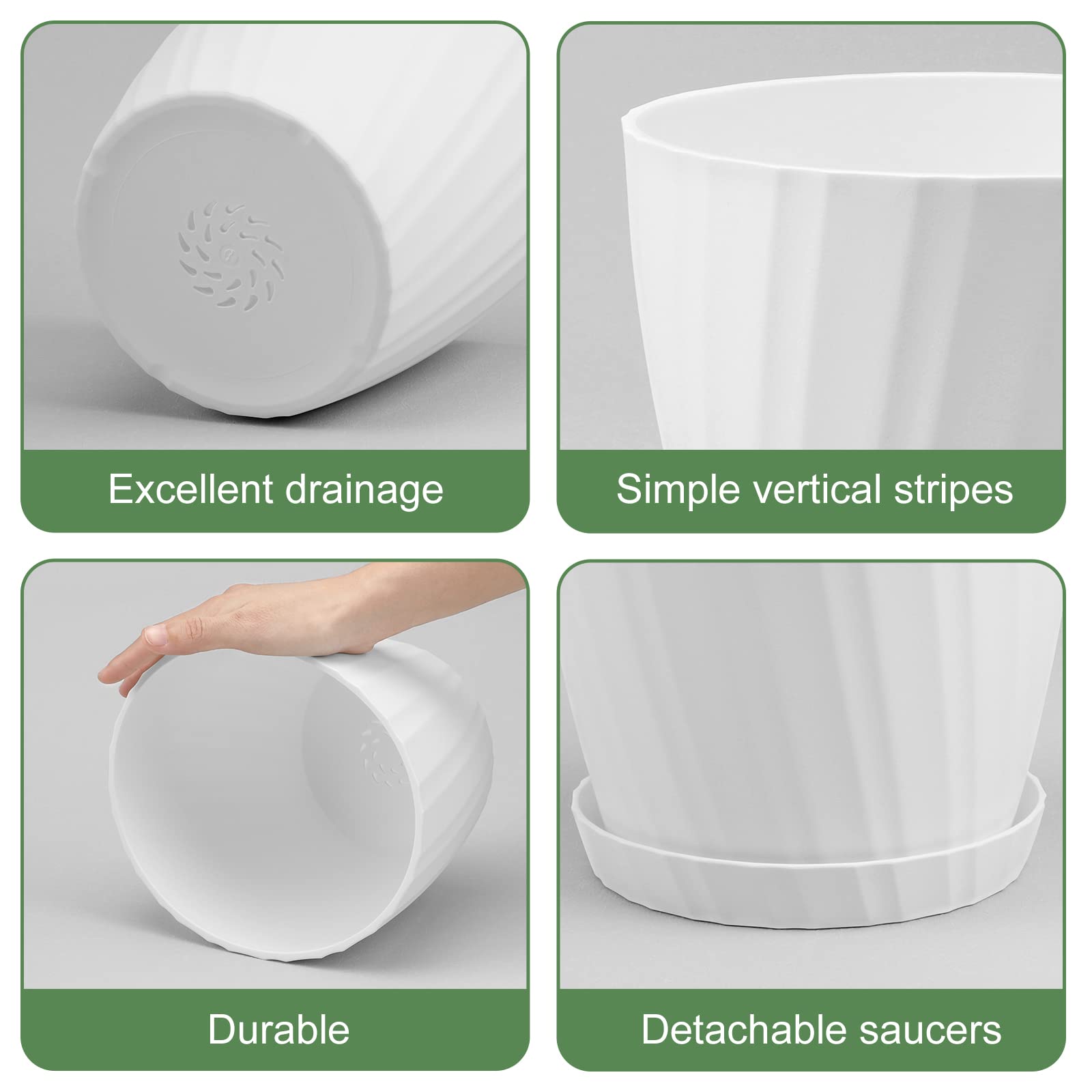 YNNICO 7 pcs Plant Pots with Drainage Holes and Saucers, Indoor Planters, Set of 7 (7.5, 7, 6.5, 6, 5.5, 4.5, 3.5 Inches), White - Image 2