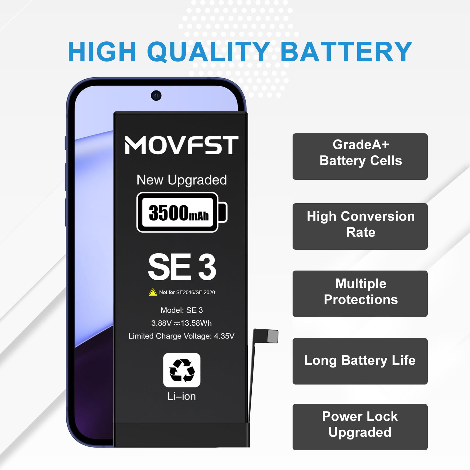 MOVFST Replacement Battery for iPhone SE 2022 3rd Gen,3500mAh Li