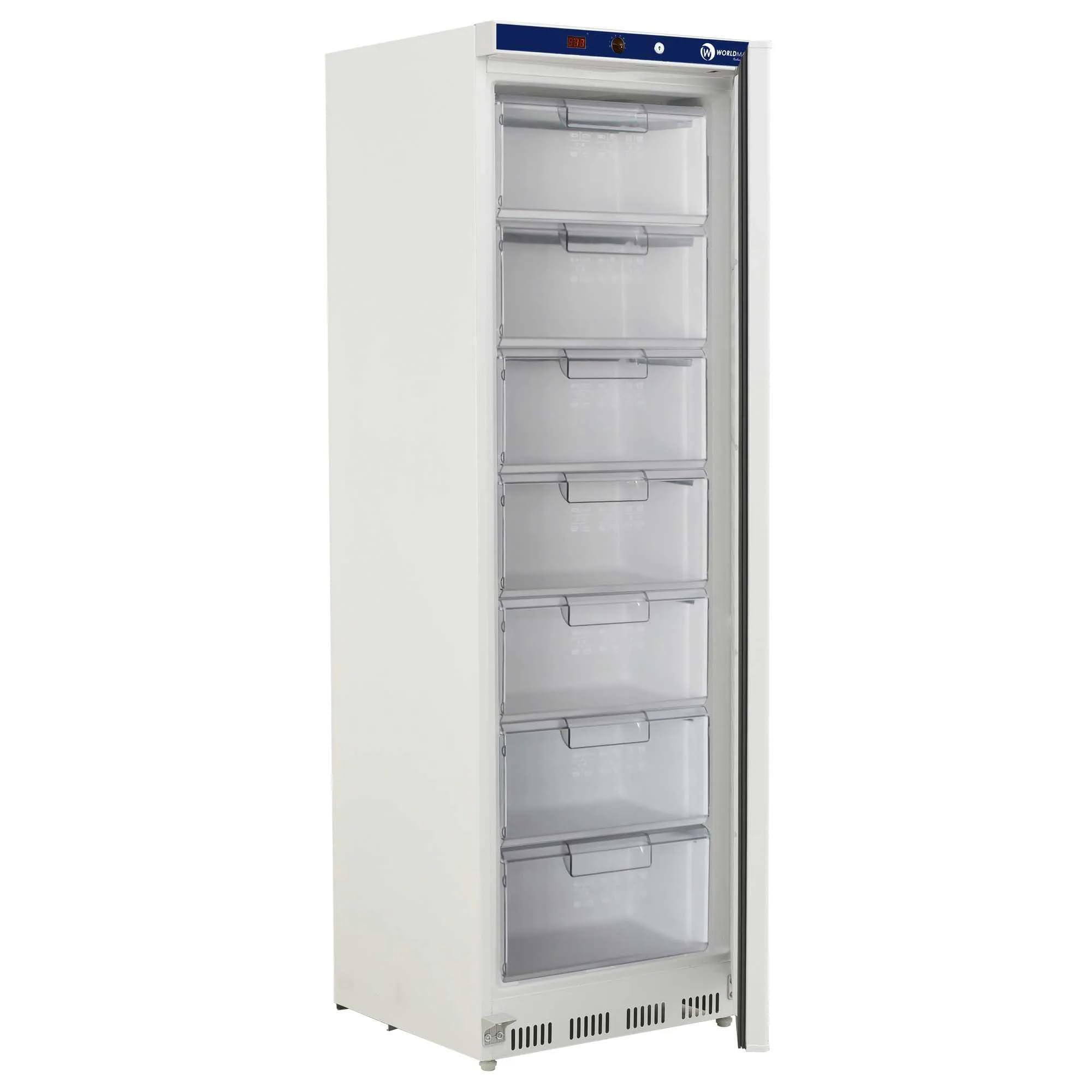 Congelador vertical industrial con 7 cajones 400L Worldmai. Armario congelador con cestas para cocina profesional de bar, restaurante y hostelería.