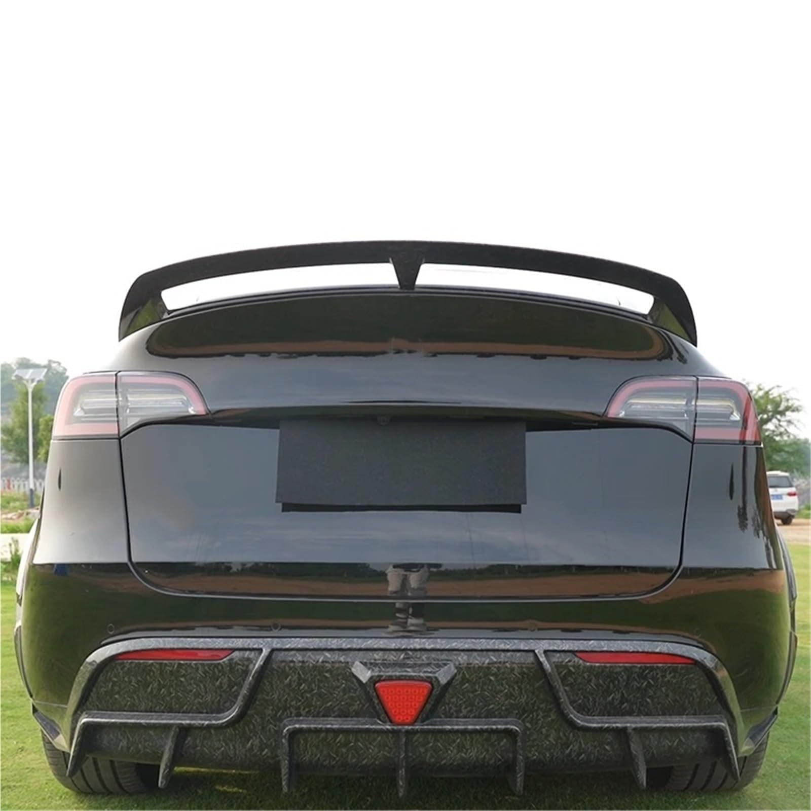 Kompatybilny z Tesla 2021-2024 Model Y bagażnik jasna czerń i wzór z włókna węglowego ABS pokrywa spojler skrzydło tylna klapa samochodu Body Kit akcesoria(Matte black)
