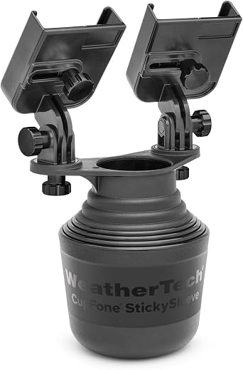 WeatherTech CupFone Duo Adjustable, Universal Cup Holder Phone Mount Car & Truck Accessory Best Design for iPhone & Smartphone Charging Black Metal Knobs
