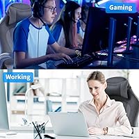 Vista 13 de Silla de oficina de piel sintética, silla de juegos de escritorio, respaldo alto, altura ajustable, silla de computadora con soporte lumbar trasero