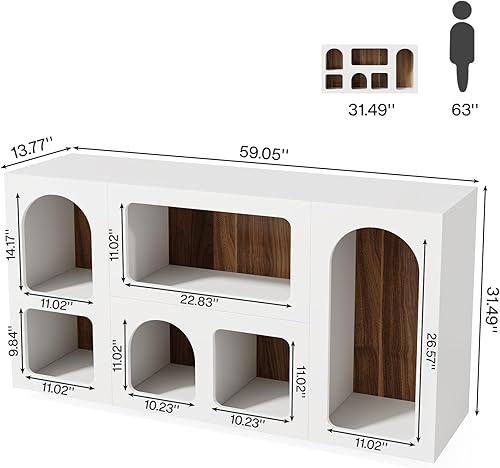 Miniatura 2 de Tribesigns Mesa consola blanca de 59 pulgadas, moderna mesa de entrada, organizador de almacenamiento de madera con 6 compartimentos, mesa larga