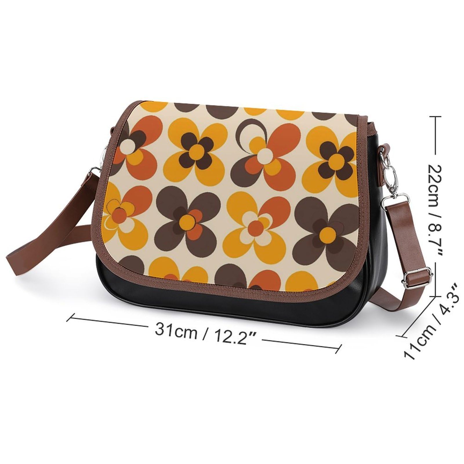 Seventies Geometric Vintage Pattern Flower Crossbody Bags for Women Trendy Shoulder Satchel Purses Messenger Bag