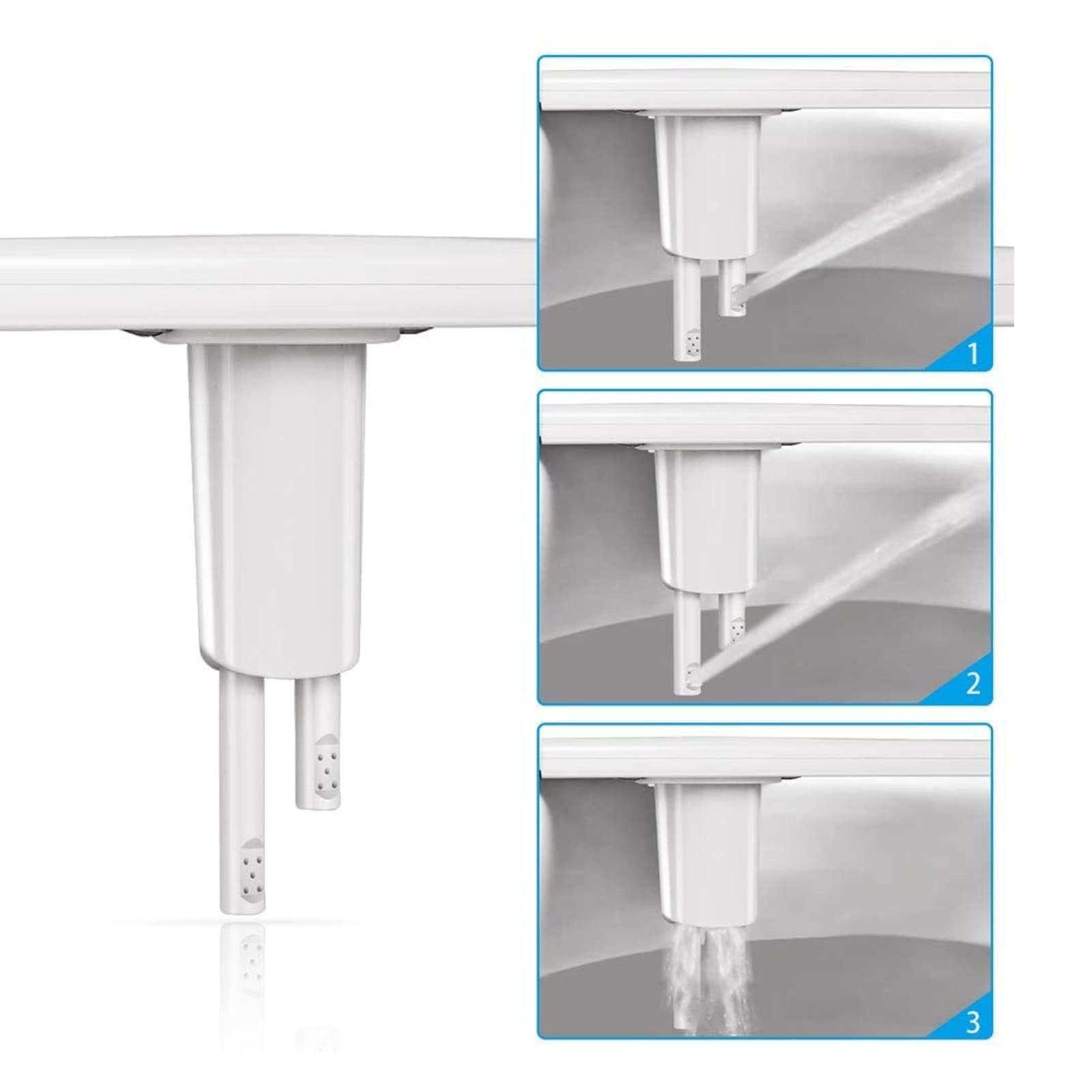 Pulverizador Bidé Doble Boquilla Accesorio Inodoro con Interruptores de Perilla Control Presión Ajustable Agua Limpieza Higiene Personal Baño Conexión 3/8 Europa