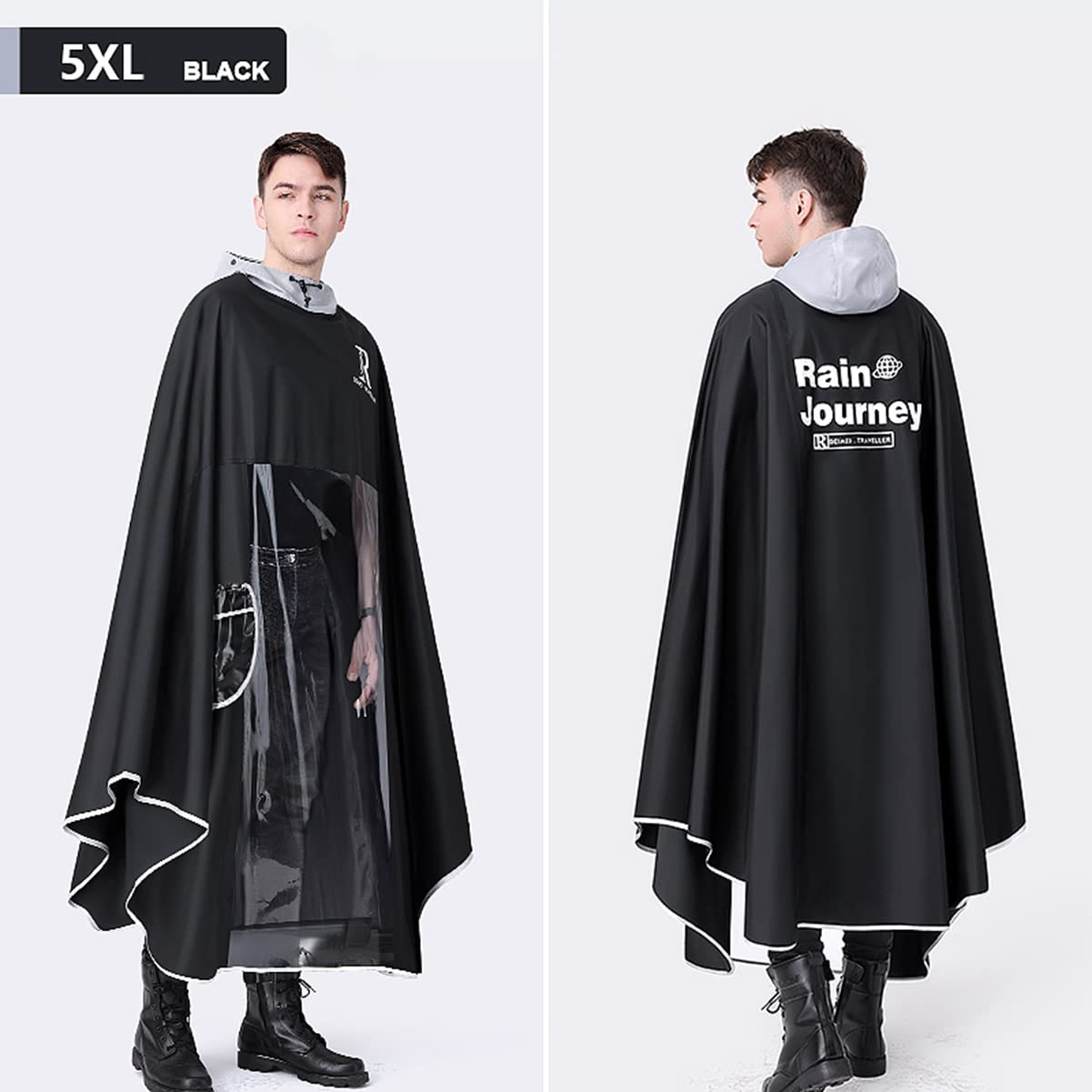 Chubasquero de ciclismo de doble uso doble e indiv Poncho de lluvia impermeable con capucha y ala desmontable, capa de lluvia unisex a prueba de viento con cubierta de espejo, for bicicleta eléctrica,