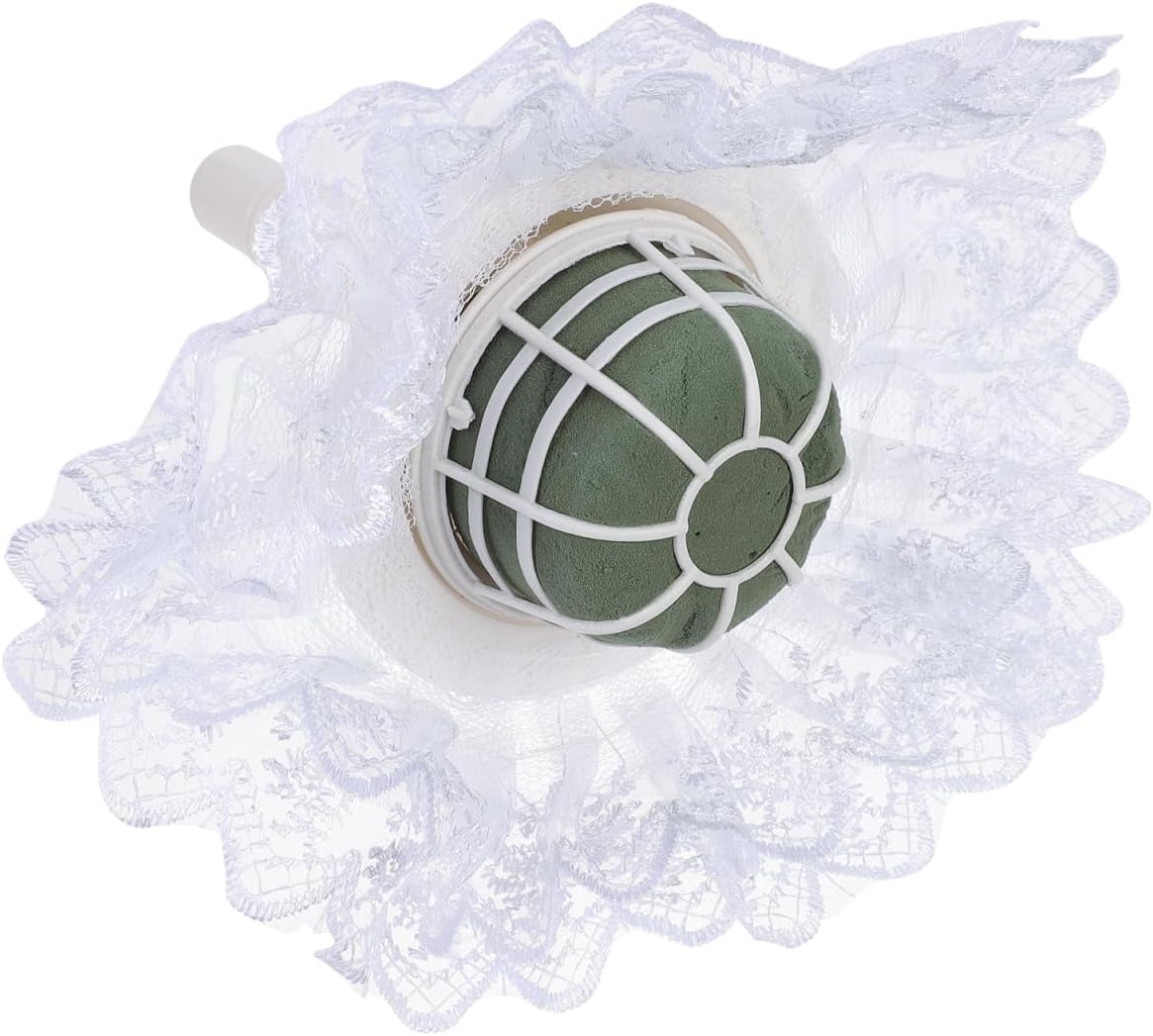 Housoutil Bridal Bouquet Holder Floral Handle with Lace Wedding Supply Lightweight Foam Flower Arrangement Support for Fresh Bouquet 9.05X9.05X6.88In