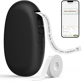 SUPVAN E10 Label Printer with Waterproof Labels Self-Adhesive (15mm x 6m) Portable Label Maker Bluetooth Suitable for Home School Office Black