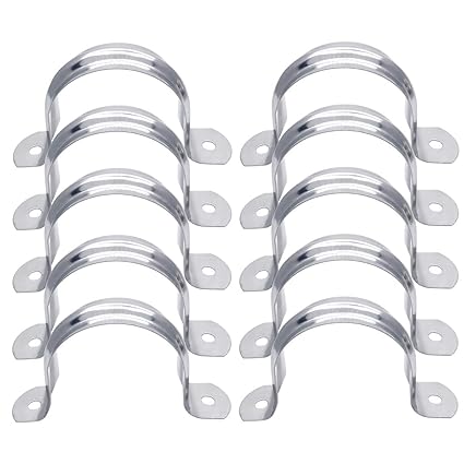 2inch Two Hole Strap U Bracket Stainless Steel Tube Strap Tension Clip Assortment Kit Heavy Duty Rigid Pipe Strap Clamp 10Pcs (63mm)
