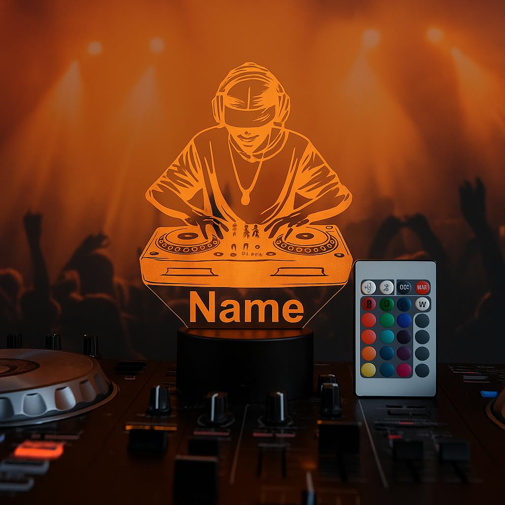 Lampe DJ Personnalisée LED - Veilleuse Avec Nom Gravé - Idée Cadeau Originale Pour DJ, Musiciens Et Fans De Musique