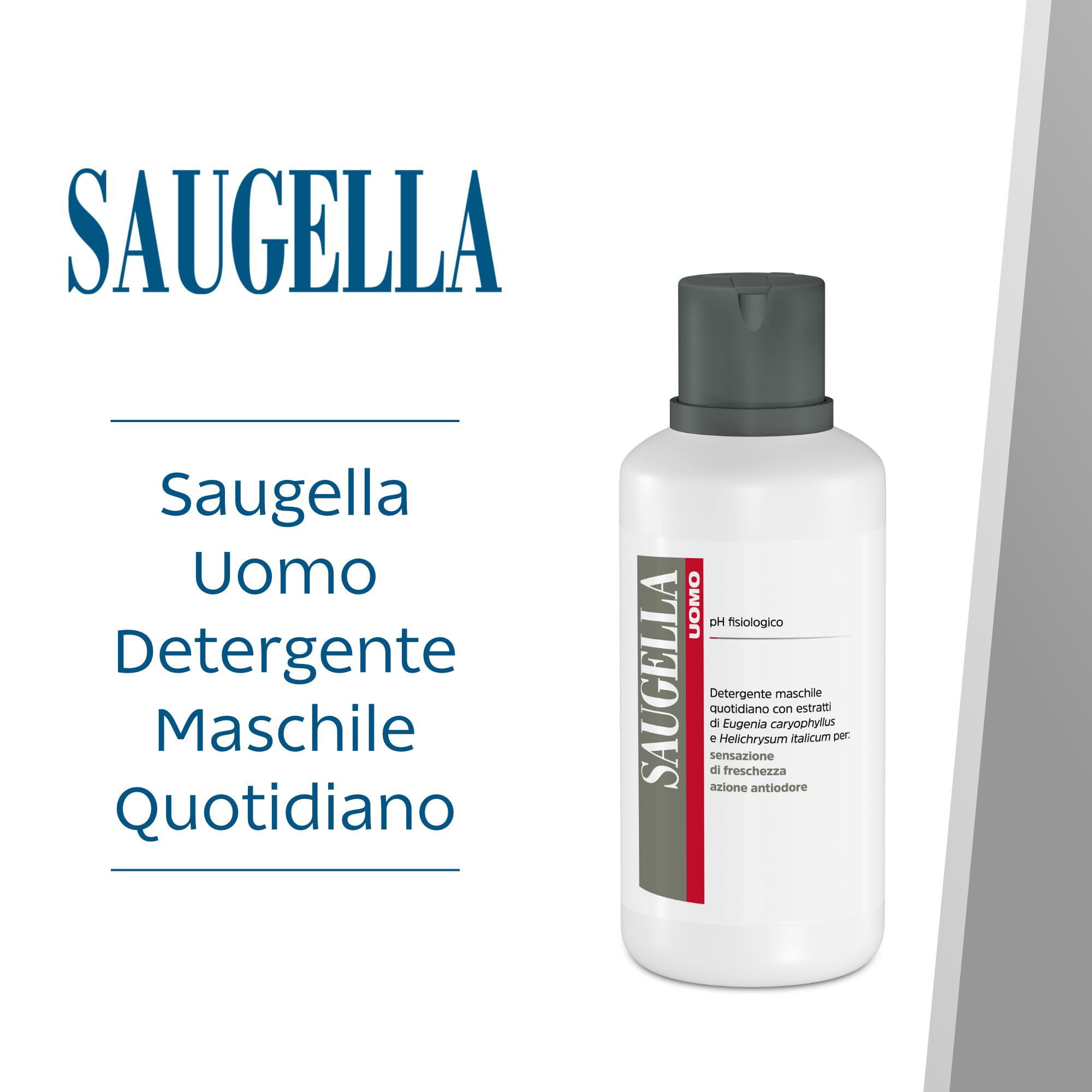 Saugella Uomo, Detergente Intimo e Corpo Rivitalizzante, Antiodore, Con Estratti di Elicriso e Chiodi di Garofano per un Uso Quotidiano nel Rispetto del pH Fisiologico, 500 ml