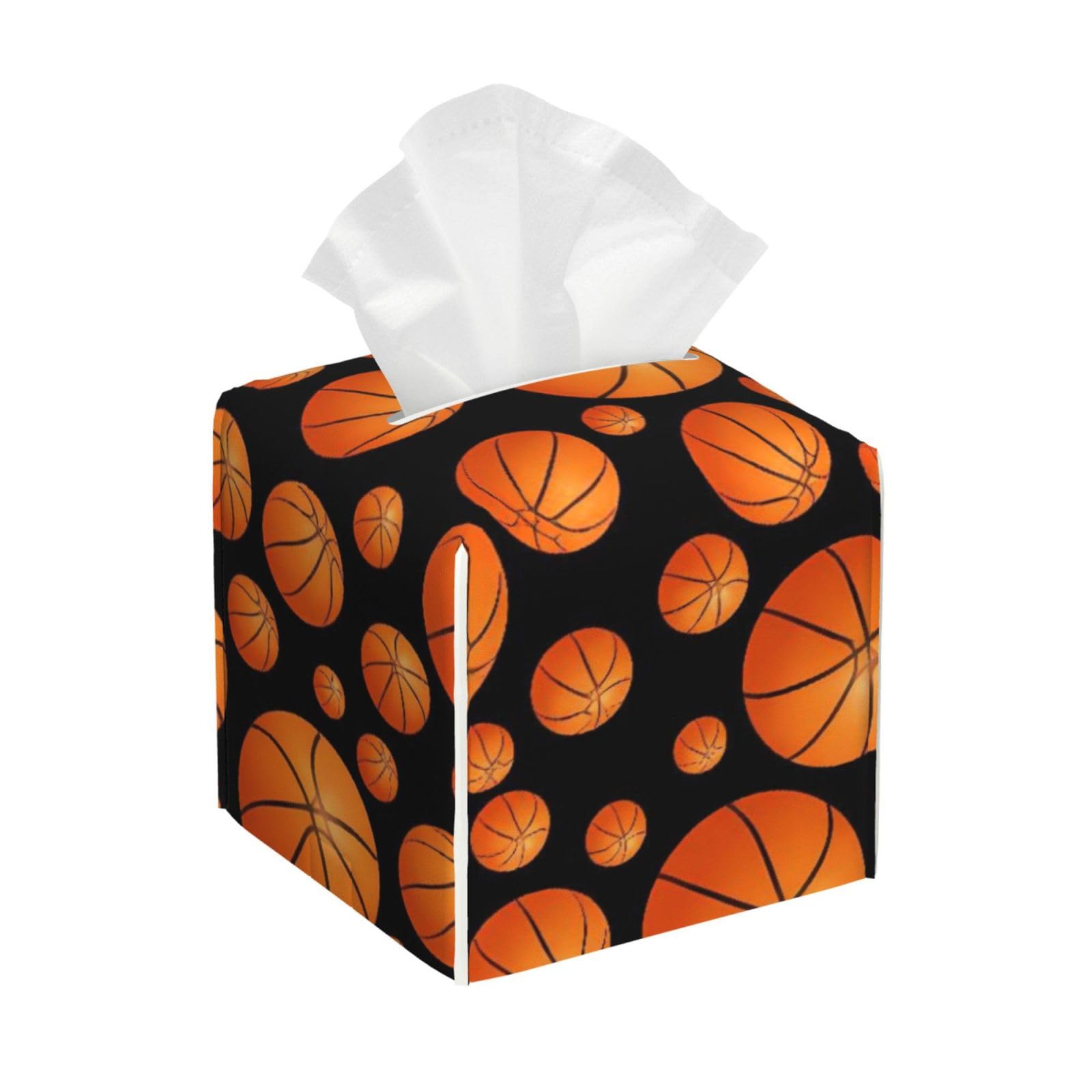 Basketball Leather Tissue Box Cover Holder Square Facial Paper Organizer 5.2" X 5.2" X 5.2"