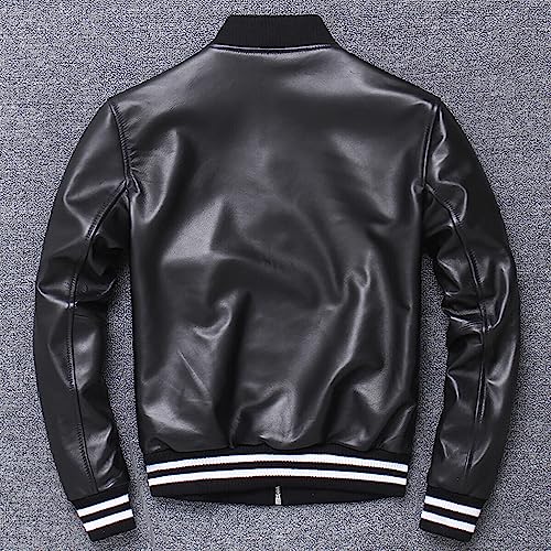 Men's Black Baseball Bomber Genuine Sheepskin Smooth Fashion Streetwear Casual Classic Lightweight Varsity Leather Jacket2