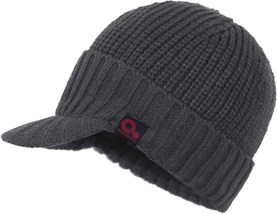 Janey&Rubbins Men‘s Stylish Knit Visor Brim Beanie Hats Fleece Lined Skull Ski Caps