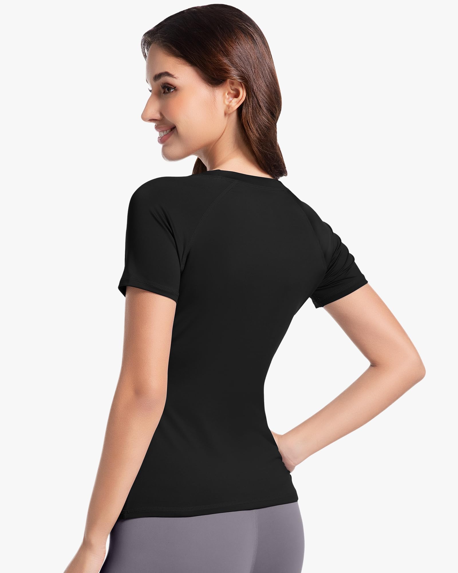 Women's Short Sleeve Compression Shirts Quick Drying Workout Top with Sun Protection T-Shirts Athletic Tops for Gym Yoga Running