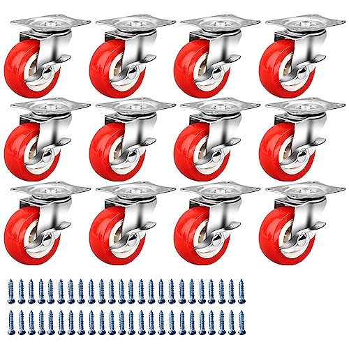 1.5 Roues de roulette de pouce, Roues à roulettes lourdes avec roulettes pivotantes de frein avec chlorure de polyvinyle (PVC) Roues, Roulettes à verrouillage rouge (12 Boîte)