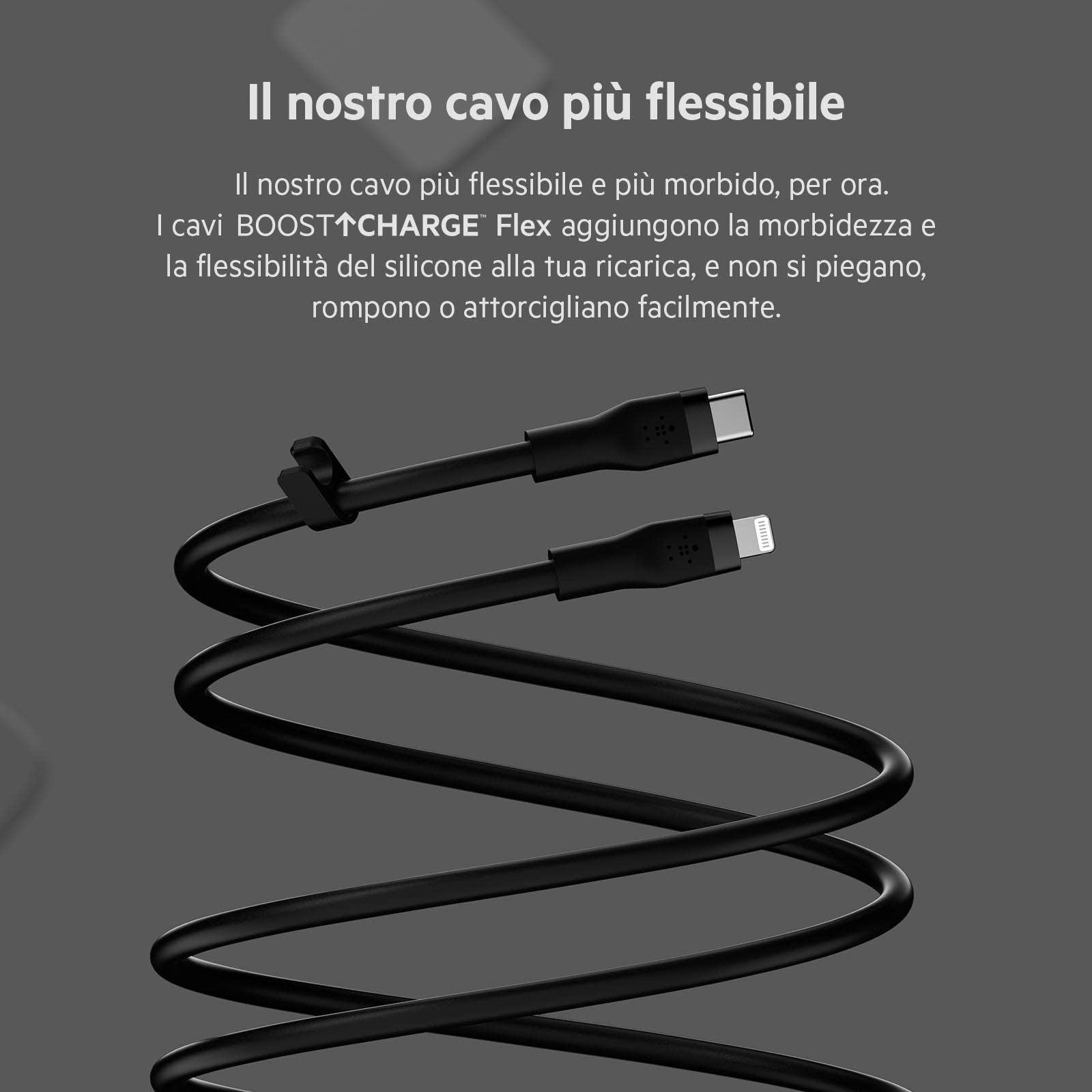Belkin BoostCharge Flex Cavo da USB Type C a Lightning in silicone (3 m), certificazione MFi, ricarica rapida USB-C PD da 20 W, per iPhone 14/14 Plus, 13, 12, Pro, Max, mini, SE, iPad e altri - Nero