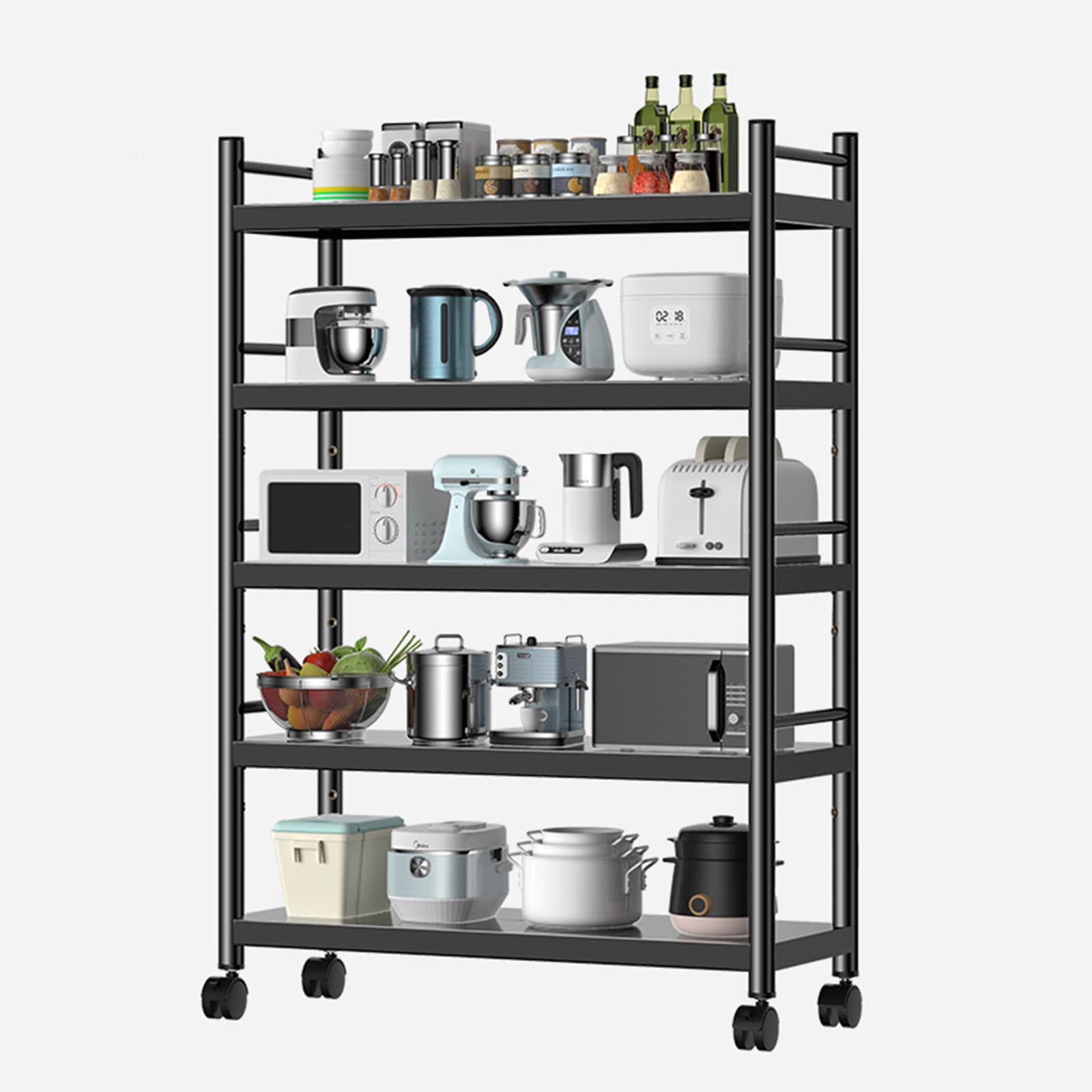 (Similar) Kitchen Organizer Rack, with Hooks Wire Shelving Unit Metal Shelf 5 Tier Casters Adjustable Microwave Stand Kitchen Baker's Rack,80cm/31.49IN (60cm/23.62IN)
