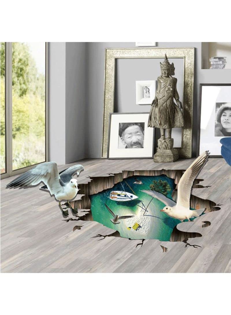 Coolbaby 3d broken floor seagull art removable wall sticker green/white 60x90centimeter