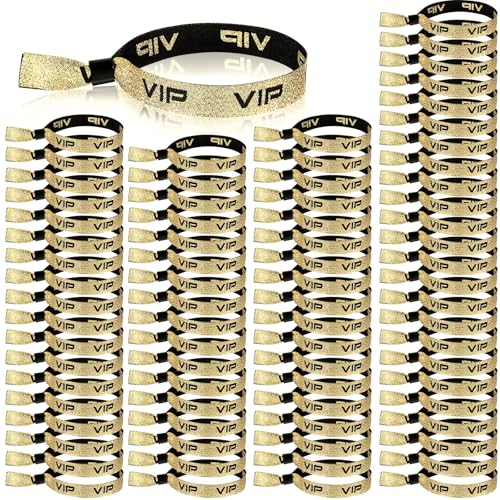 Aoriher 100 Bracelets d'Entrée en Tissu VIP Bracelets d'Identification VIP Bracelet d'Événement Bracelets de Concert Bande de Poignet d'Entrée pour Fête Anniversaire Exposition Bal Cinéma(Or)