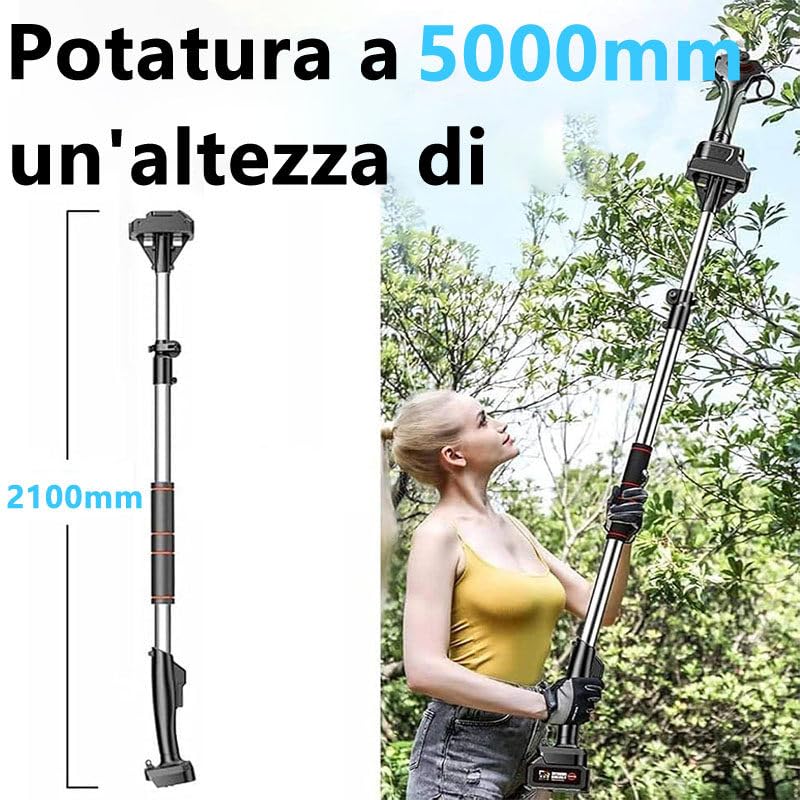 Forbice Potatura a Batteria 50mm con Asta di Estensione: Cesoie Potatura Elettriche Professionali con 4500 mAh Batteria - Forbice Elettrica per Potatura conCassetta degli attrezzi nera,2batteries