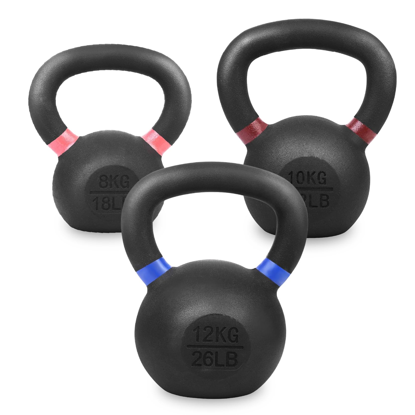 Cast Iron Kettlebell Set – 3 Piece Weight Set (12 kg to 72 kg) – Solid Core, Flat Base, Wide Grip Handle – Full Body Workout for Home Gym Strength Training ((4+6+8)18Kg)