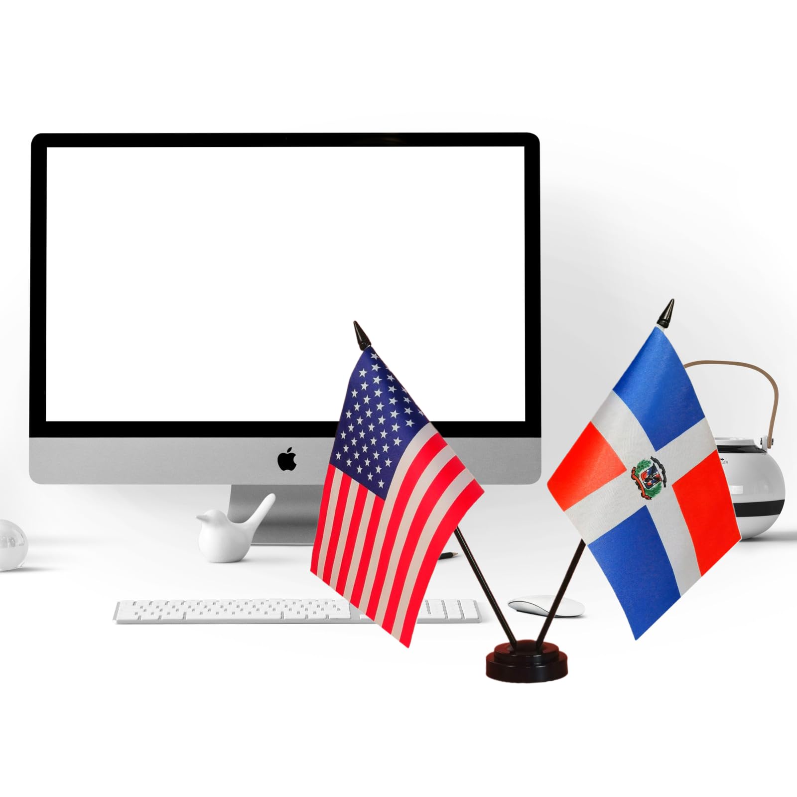 Zigvert American & Florida Desk Flag Set - 8x5 Inch Twin Mini Table Flags With Black Base - USA & State Flags