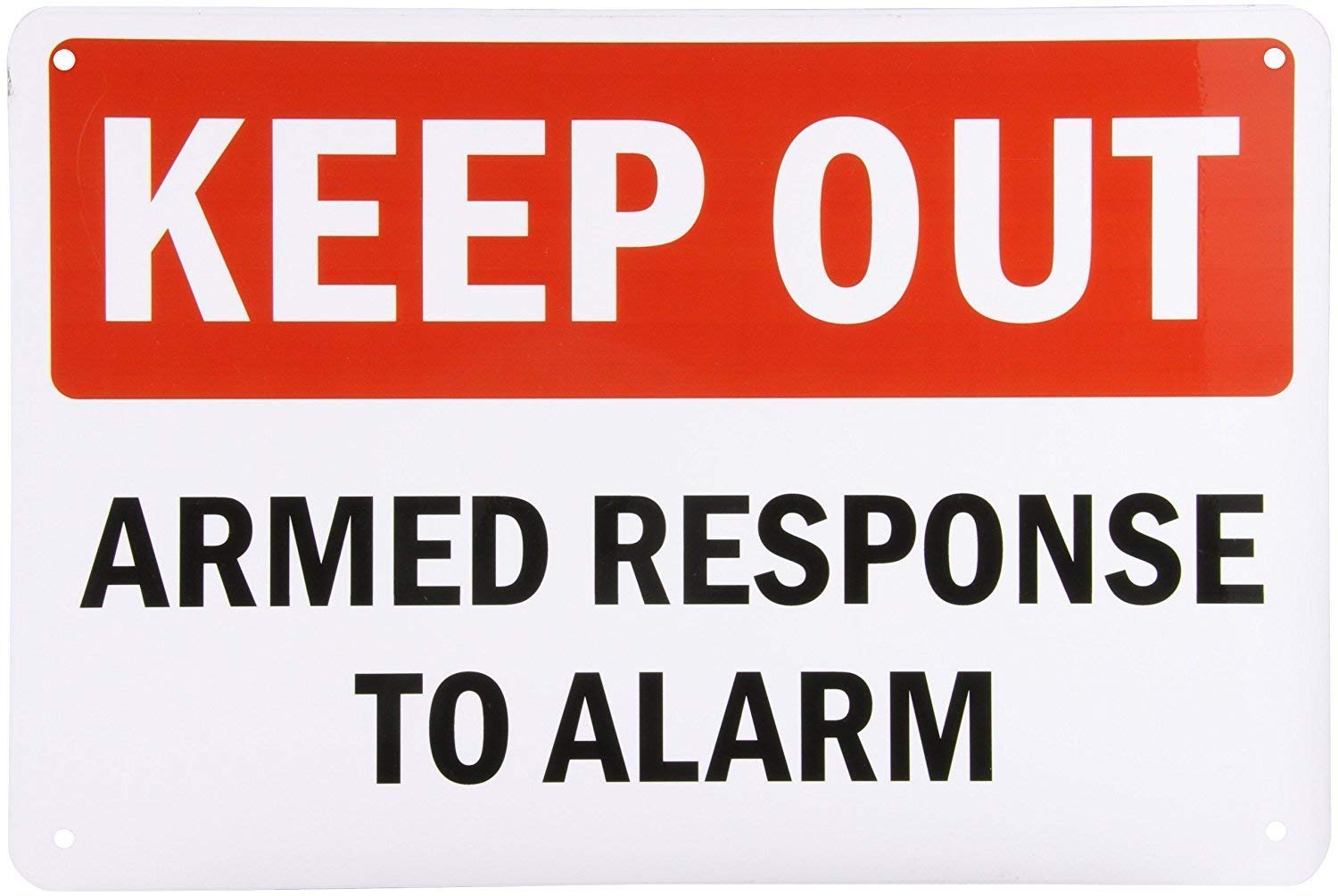 Warning Sign Legend Keep Out-Armed Response to Alarm, Black/Red on White Road Sign Business Sign 8X12 Inches Aluminum Metal Tin Sign
