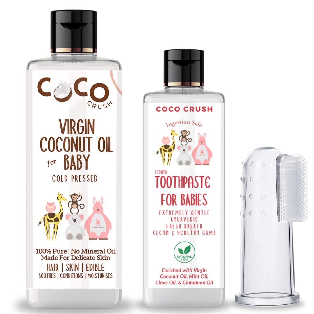 Combo of Virgin Coconut Oil, Toothpaste, & Finger Toothbrush for Babies | 100% Pure, Natural, Ingestion Safe, and Cold-Pressed (200ml Coconut Oil + 50ml Toothpaste + 1 brush) (200+50ml) (B0D8177Q4F) Amazon Price History, Amazon Price Tracker