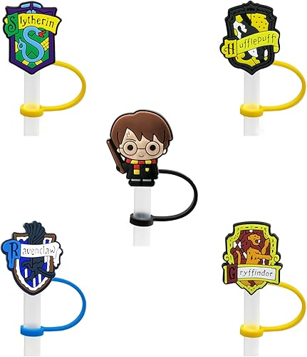 5 tapas de silicona para pajilla, fundas reutilizables para pajilla, diseño de dibujos animados, tapones de paja a prueba de polvo para puntas de