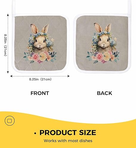 Miniatura 3 de 3 Packs Easter Rabbits Gray Pot Holders Sets for Kitchen,Oven Pan Plate Bowl Pads Heat Proof Mat with Hanging Loop,Terry Cloth Potholders Soft Grip