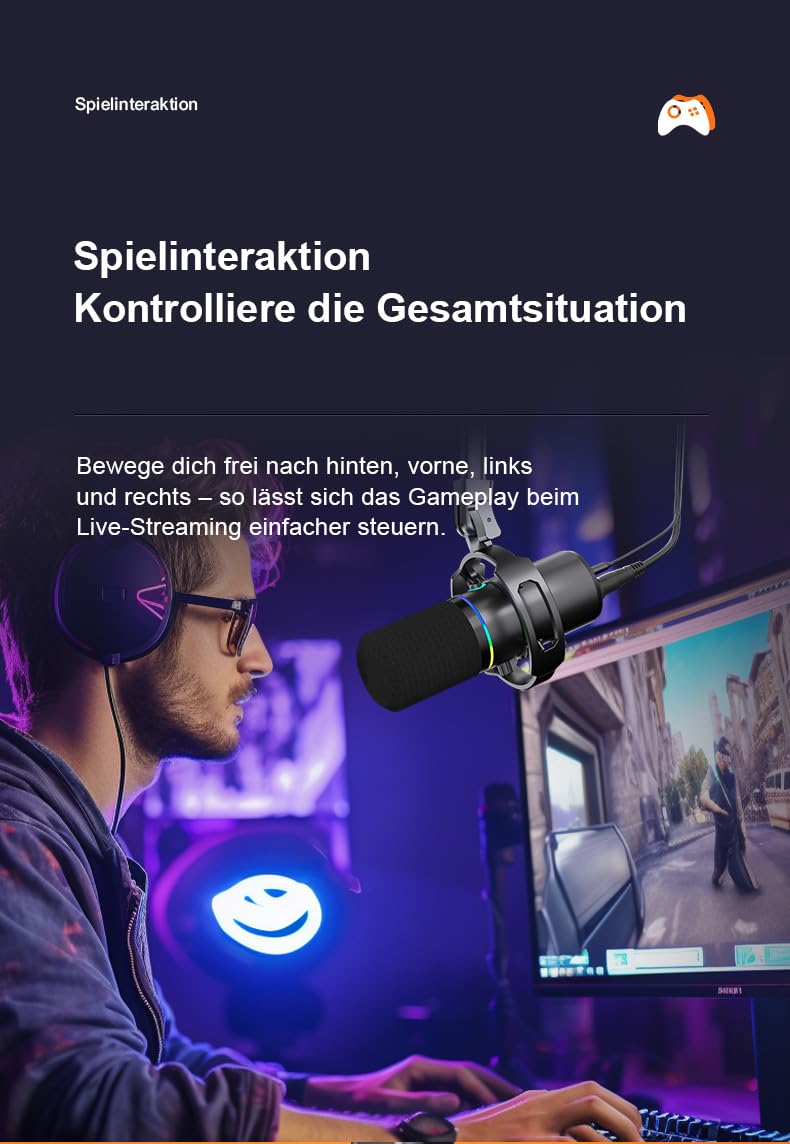KO-Star M-690 Dynamisches Mikrofon mit Schwenkarm – USB-C & XLR, Niere (Cardioid), 192 kHz/24 Bit, Monitoring, Gain & Lautstärke-Regler, Mute/Noise-Reduction, RGB