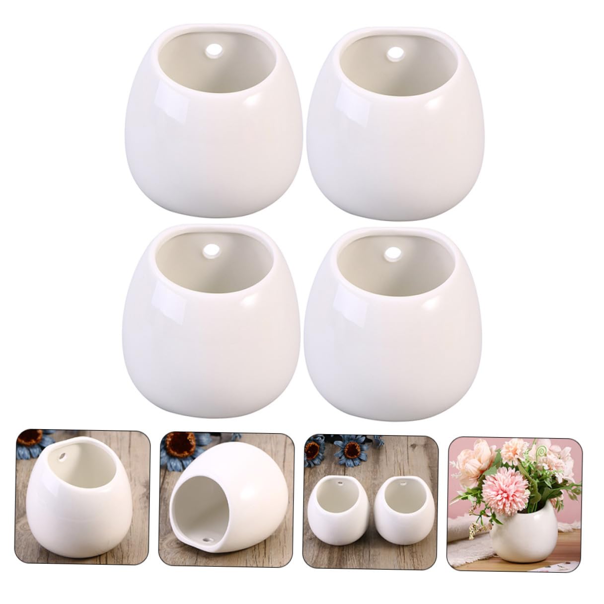 COLLBATH 4 Sztuki Ceramicznych Doniczek Wiszących Ścianę Białe Dekoracyjne Do Kwiatów i Sukulentów Praktyczne i Trwałe Oszczędzające Miejsce Doniczki Ścienne