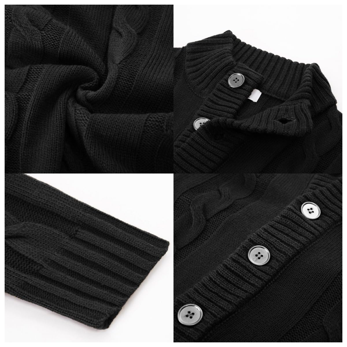 PJ PAUL JONES Chaqueta de punto para hombre con cierre de botones, diseño trenzado, con cuello alto acanalado, para otoño e invierno