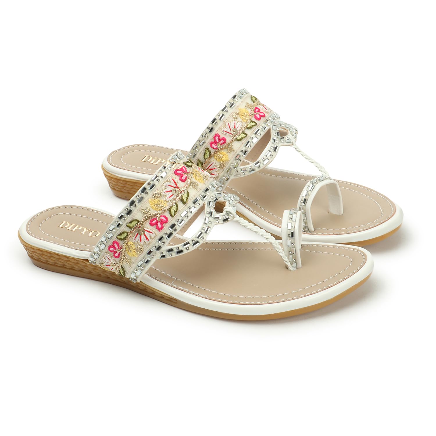 DIPYO Stylish Wedding Floral Embellished | Embroidered Flat Sandals For Women & Girls | (White, 41) (B0D1PGFDCT) Amazon Price History, Amazon Price Tracker