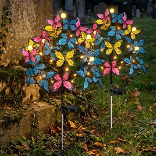 Butterfly Solar Lights Garden Stakes for Outside Cemetery Grave Decorations