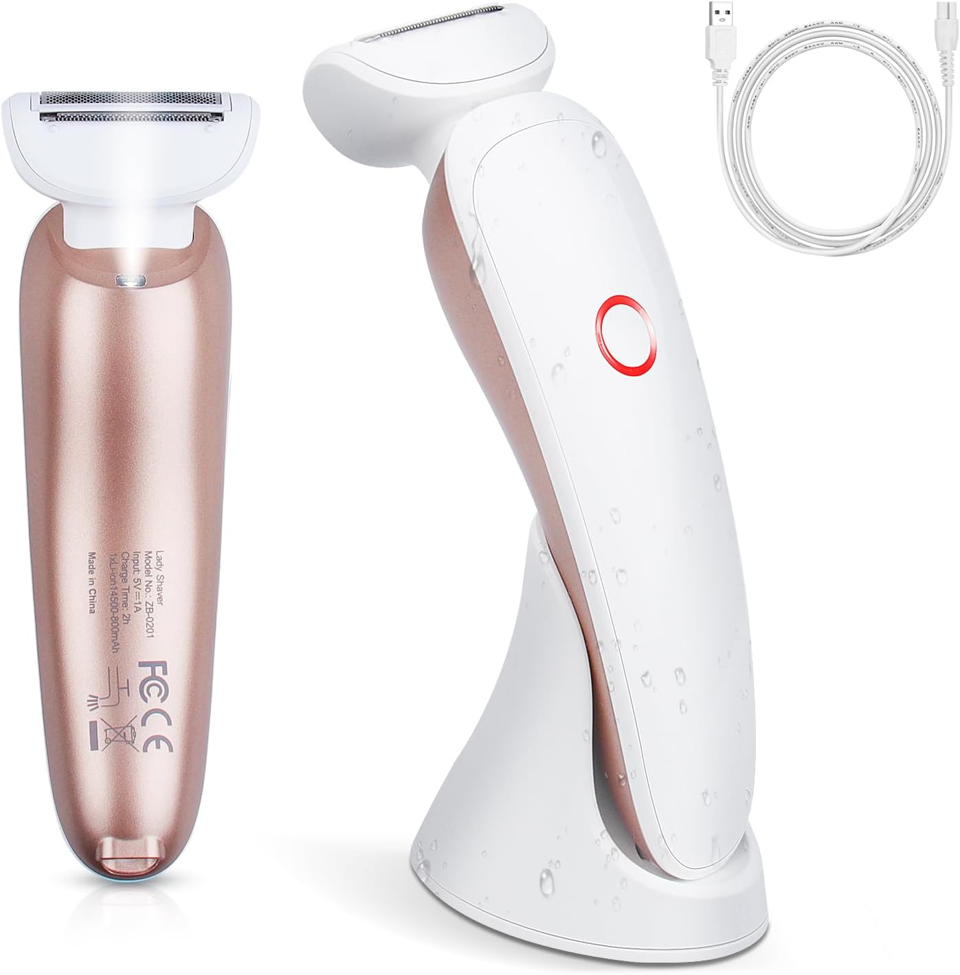 Scheerapparaat voor Vrouwen, 3-in-1 Scheerapparaat voor Dames, Elektrisch Ladyshave voor Gezicht/Wenkbrauw/Neus/Benen/Onderarm/Bikini/Oksel, Elektrisch Scheerapparaat met LED-licht