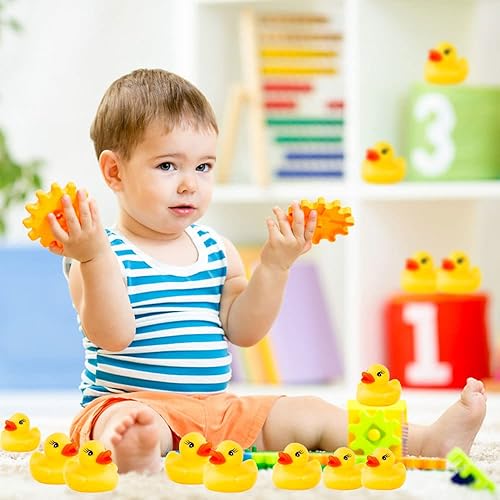 Miniatura 4 de 50 piezas de mini patos de baño, pato de goma a granel flotador de pato bebé juguete de baño para ducha, fiesta de cumpleaños, regalo para aula,