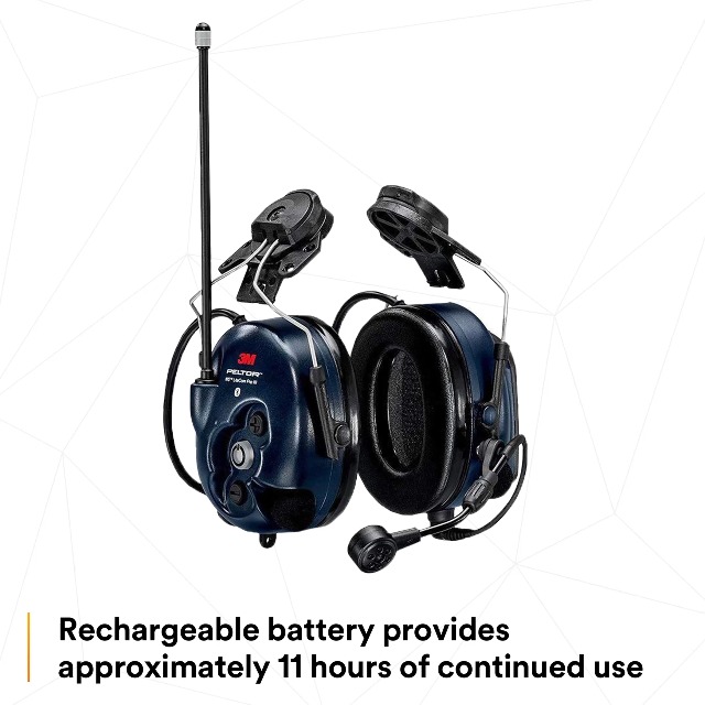 Image of 3M PELTOR WS LiteCom PRO III Headset, Hard Hat Attached, Professional Grade Durability, Wireless Two-Way Communication Radio, Bluetooth, Boom Microphone, Navy Blue, MT73H7P3E4D10