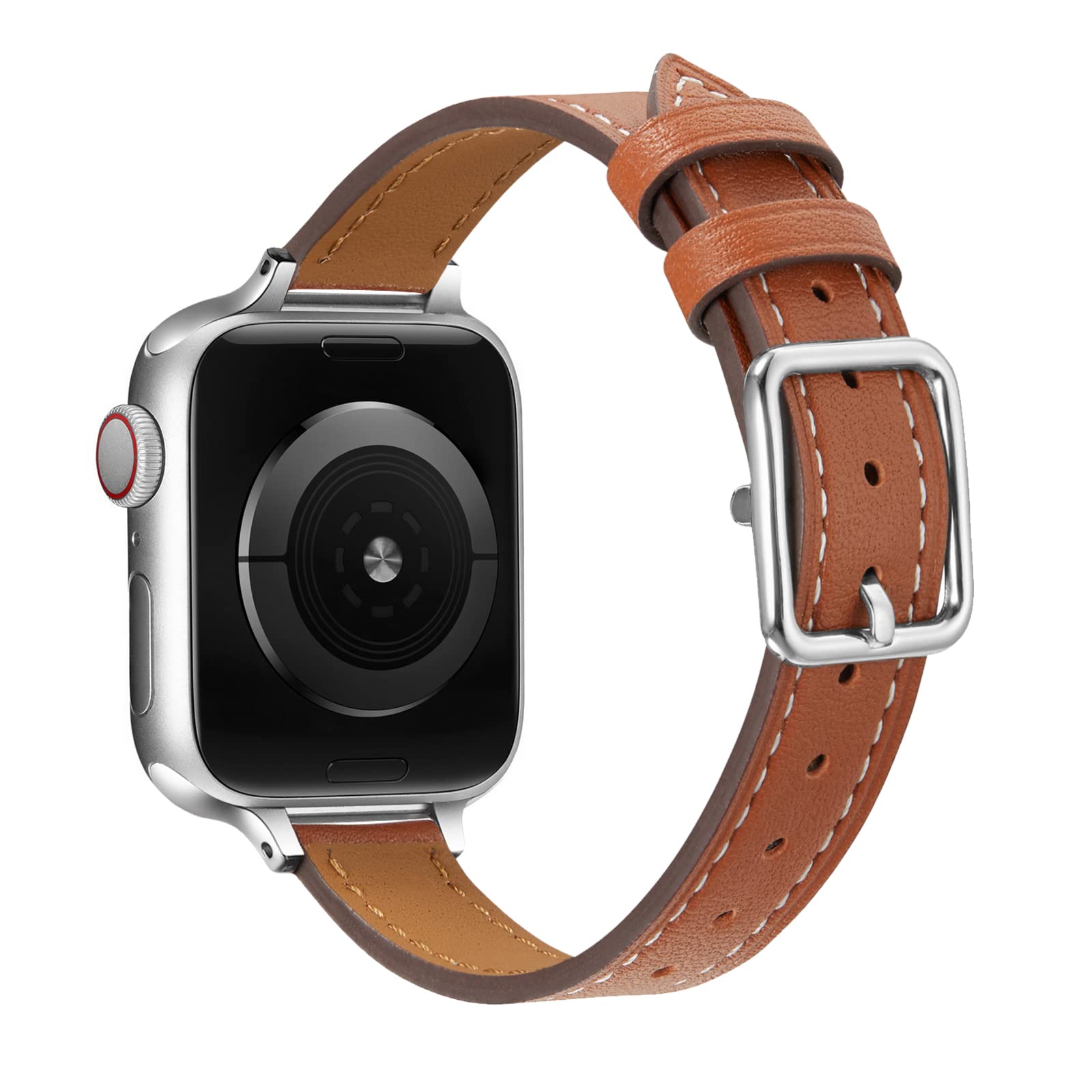 Slim Bands Compatible with Apple Watch Band 38mm 40mm 41mm 42mm 44mm 45mm, Pierre Case Genuine Leather Thin Bands Replacement Strap Compatible with iWatch Series 7/6/5/4/3/2/1/SE(Brown,38mm 40mm 41mm)