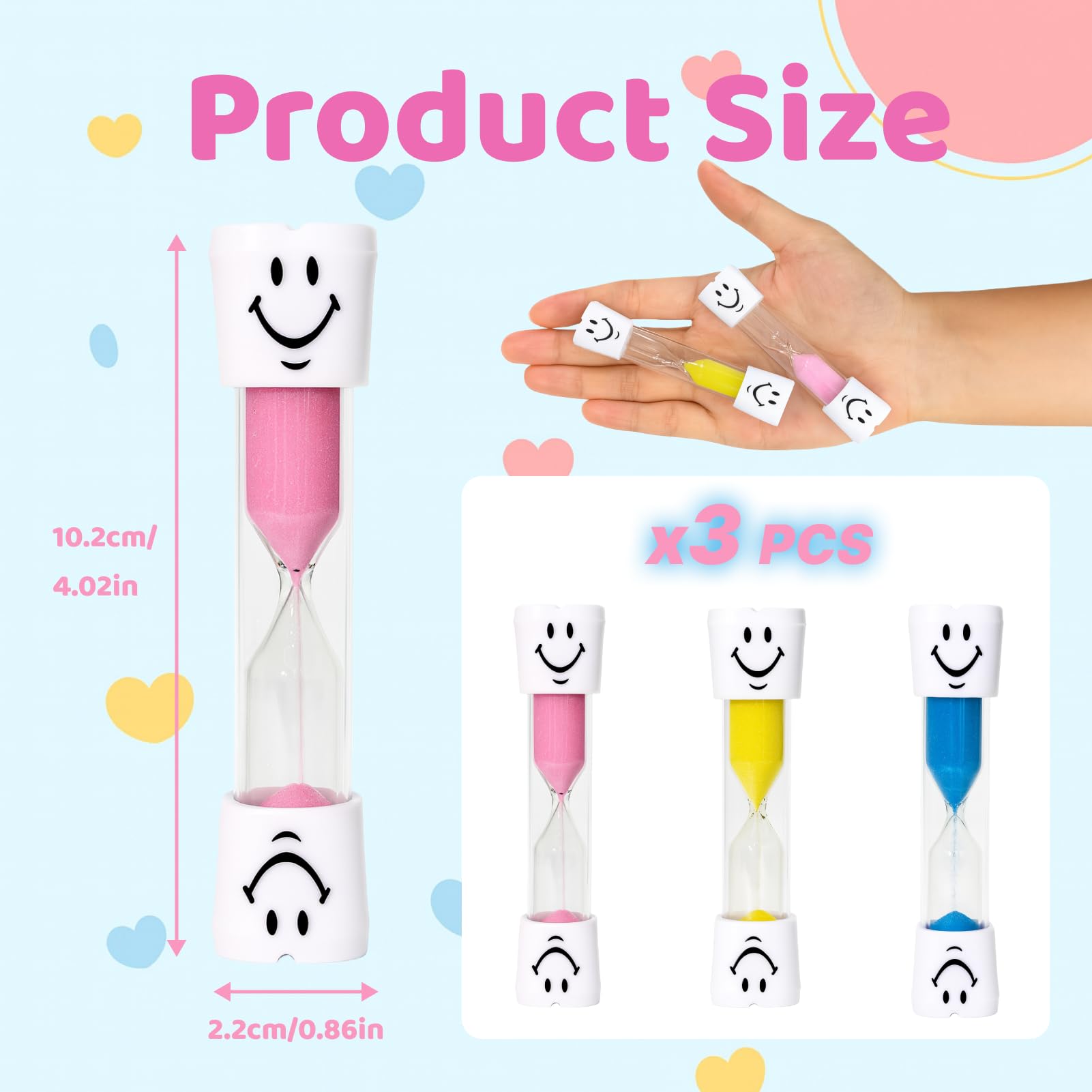 3 pezzi Set di clessidre per bambini, timer 3 minuti per lavare i denti, orologio educativo per bambini piccoli, clessidre colorate per imparare il tempo