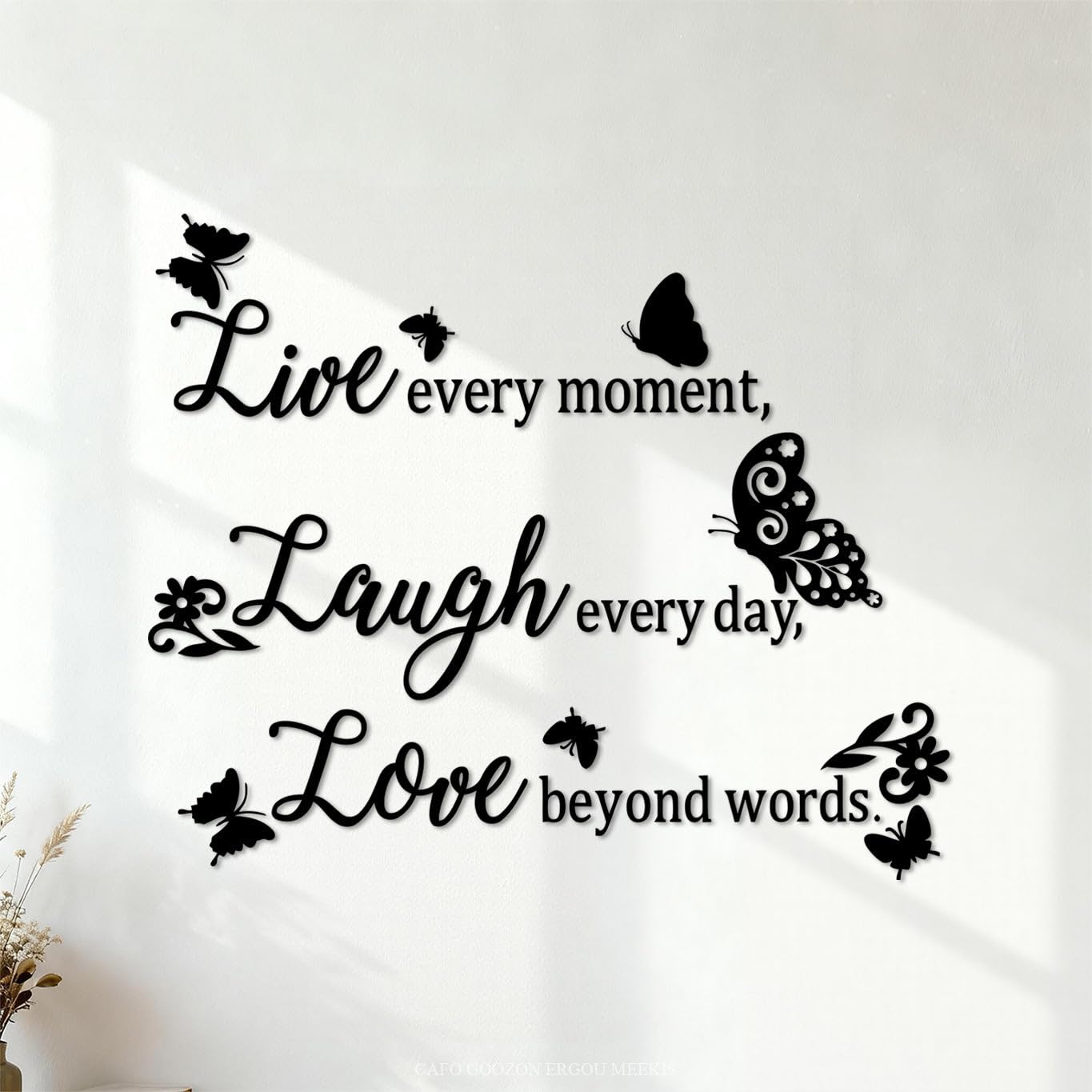 Vinyl Art Sticker Live every moment Laugh every day Love beyond words. 54.6x65.7cm Personalized customization Black